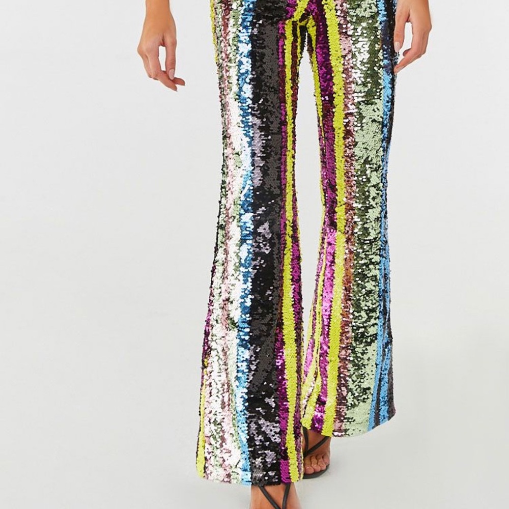 Sequin Flared High Waist Pants